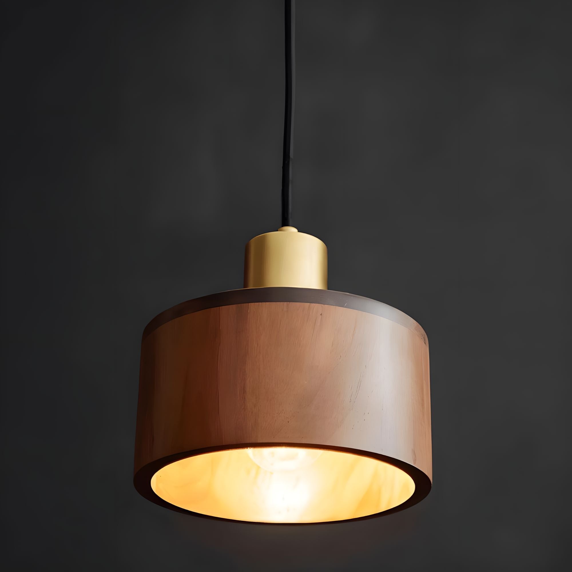 Copper and Wood Cylinder Pendant Light - view 17