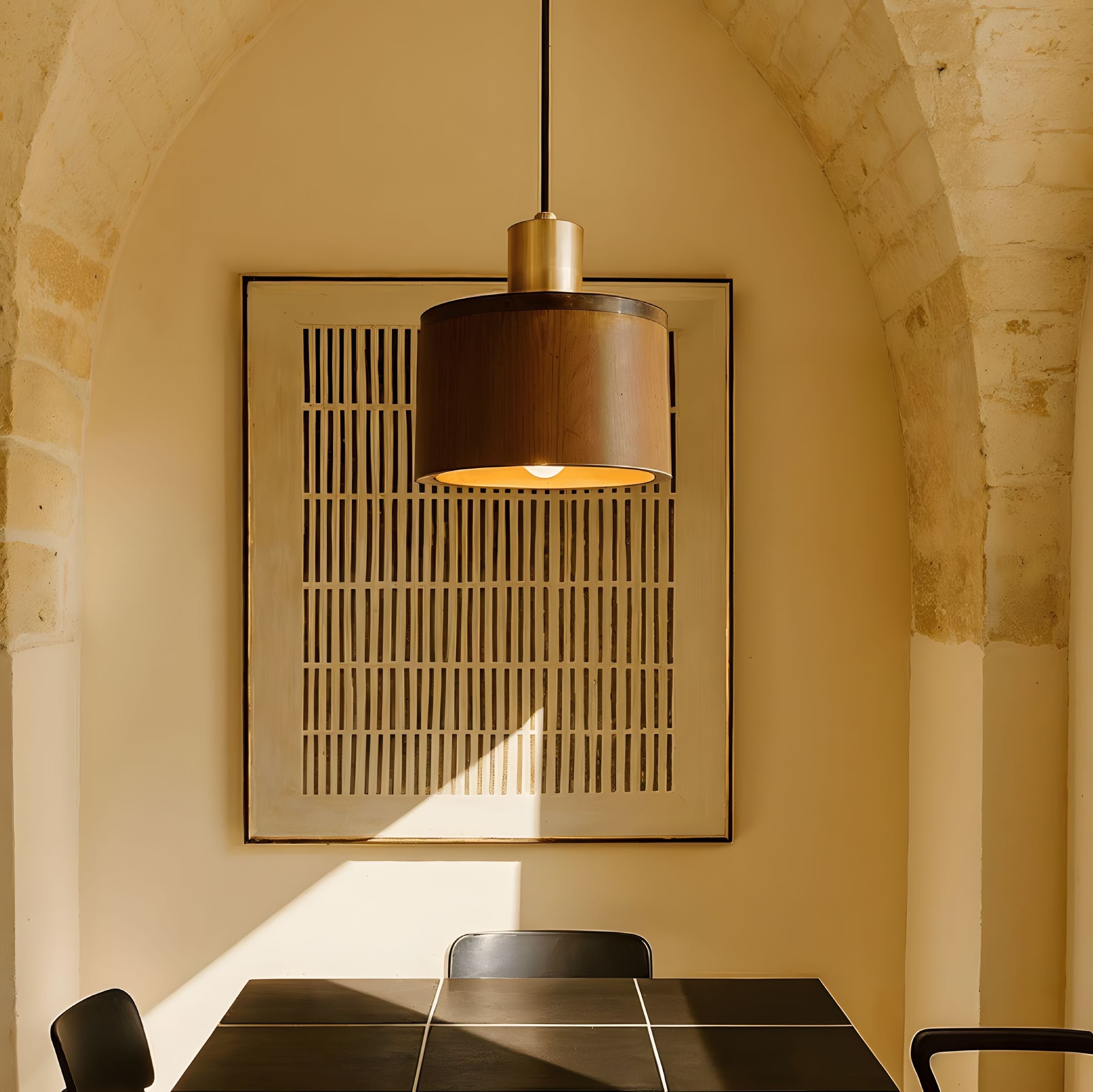 Copper and Wood Cylinder Pendant Light - view 3