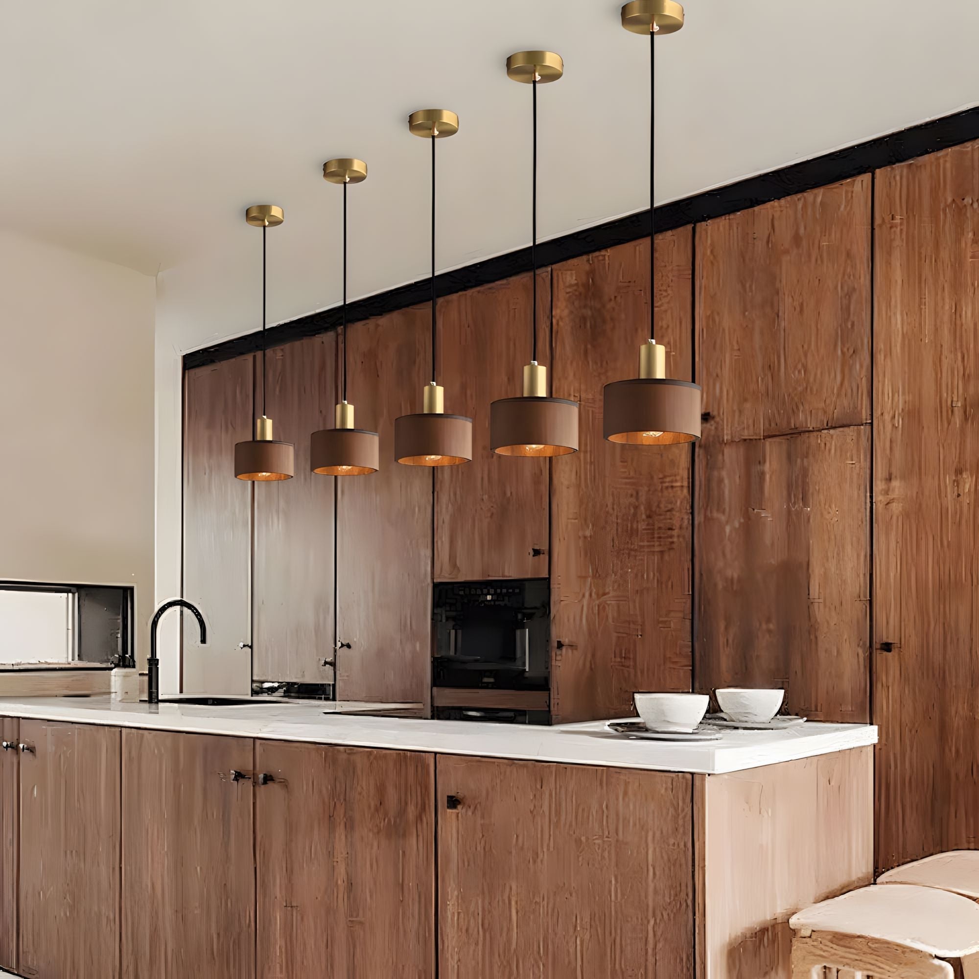Copper and Wood Cylinder Pendant Light - view 4