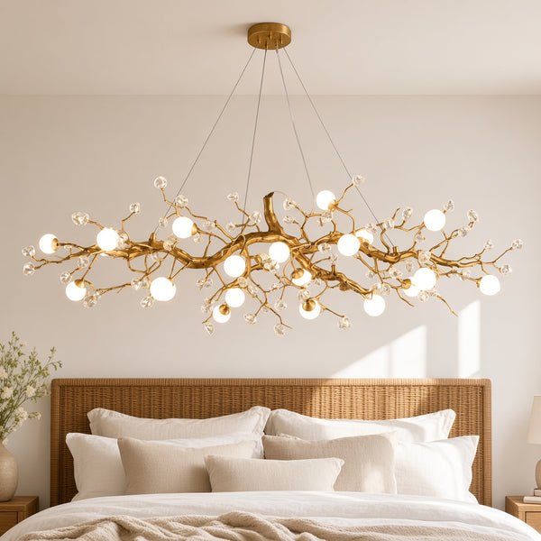 Copper Branch Linear Chandelier with Glass Globes