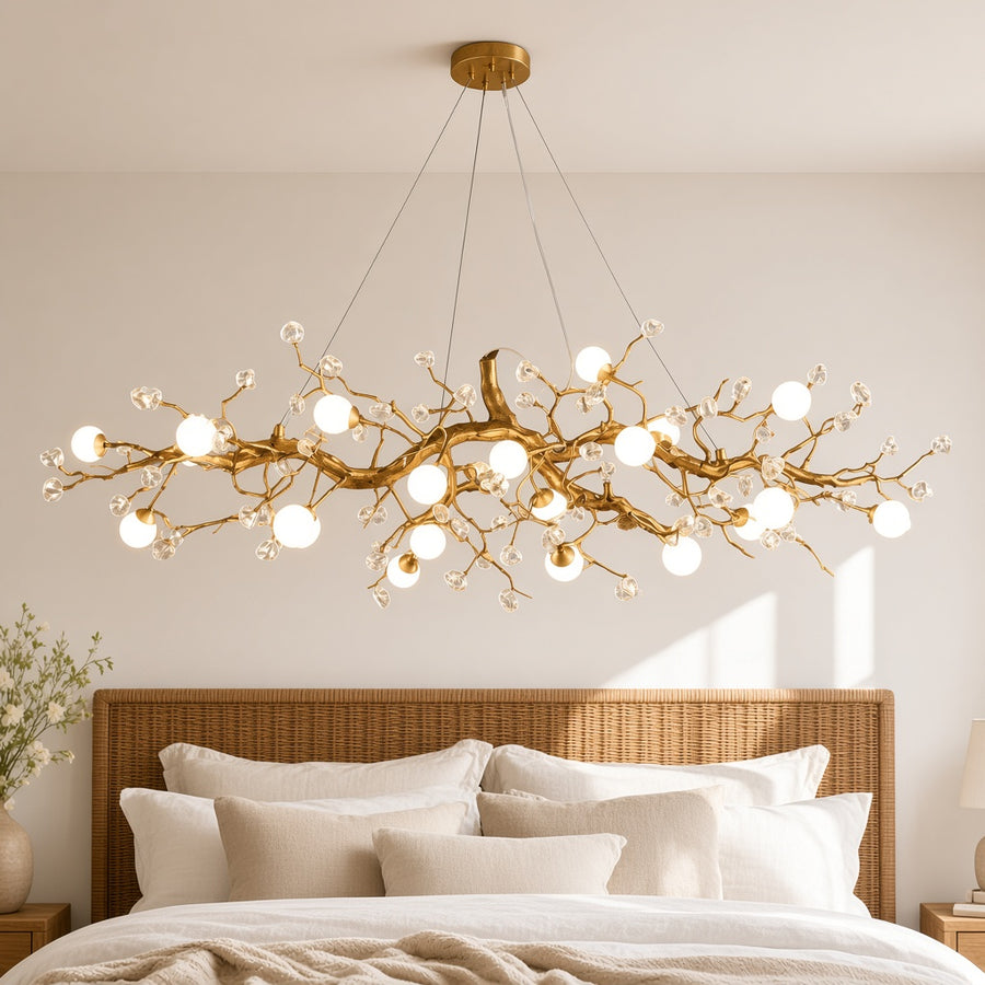 Copper Branch Linear Chandelier with Glass Globes
