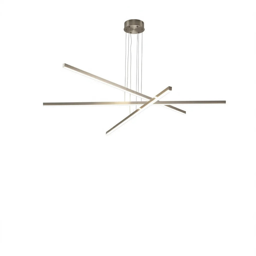 Crossed Chrome LED Bar Chandelier with Remote on a white background