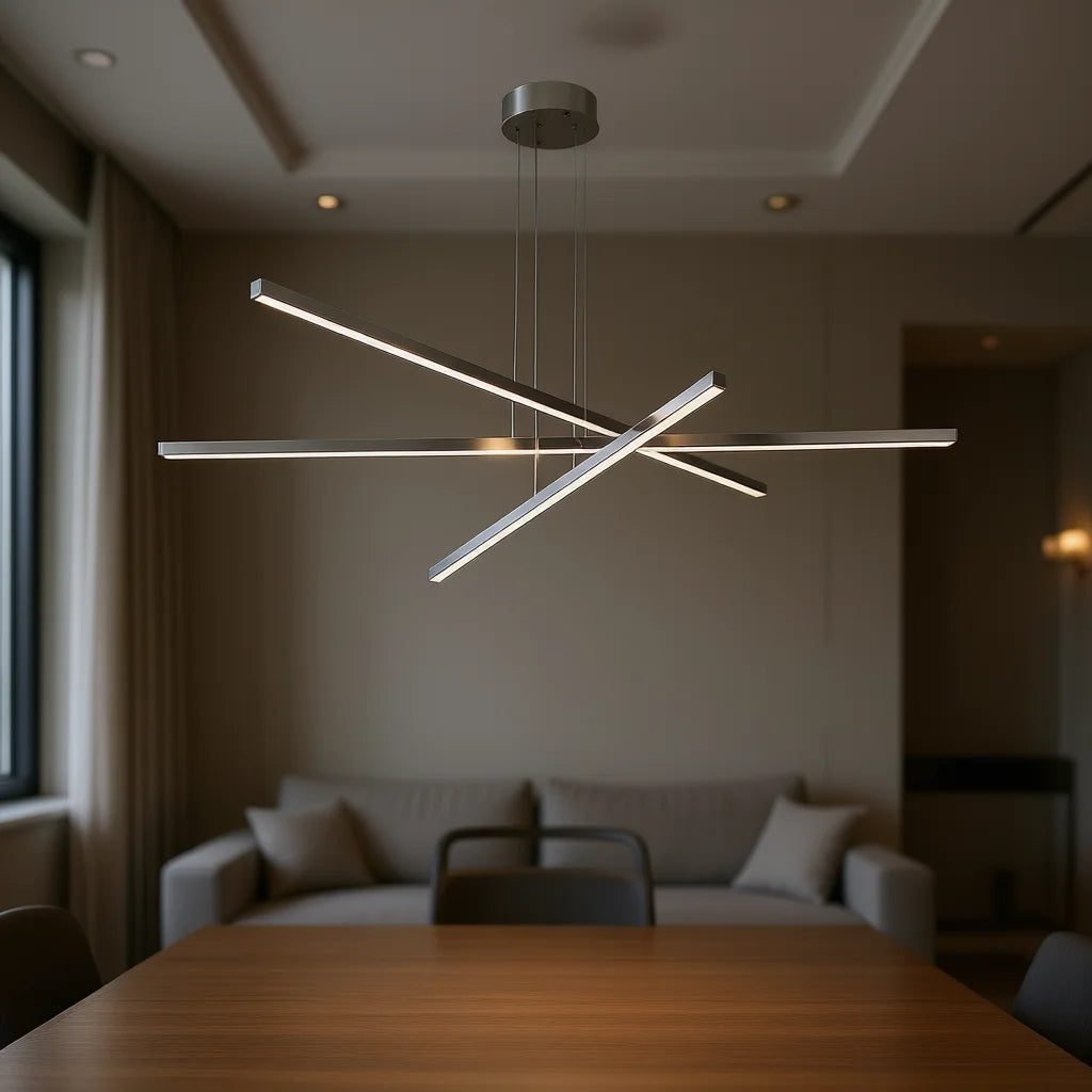 Crossed Chrome LED Bar Chandelier with Remote - view 3