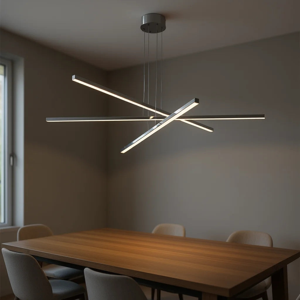 Crossed Chrome LED Bar Chandelier with Remote - view 4