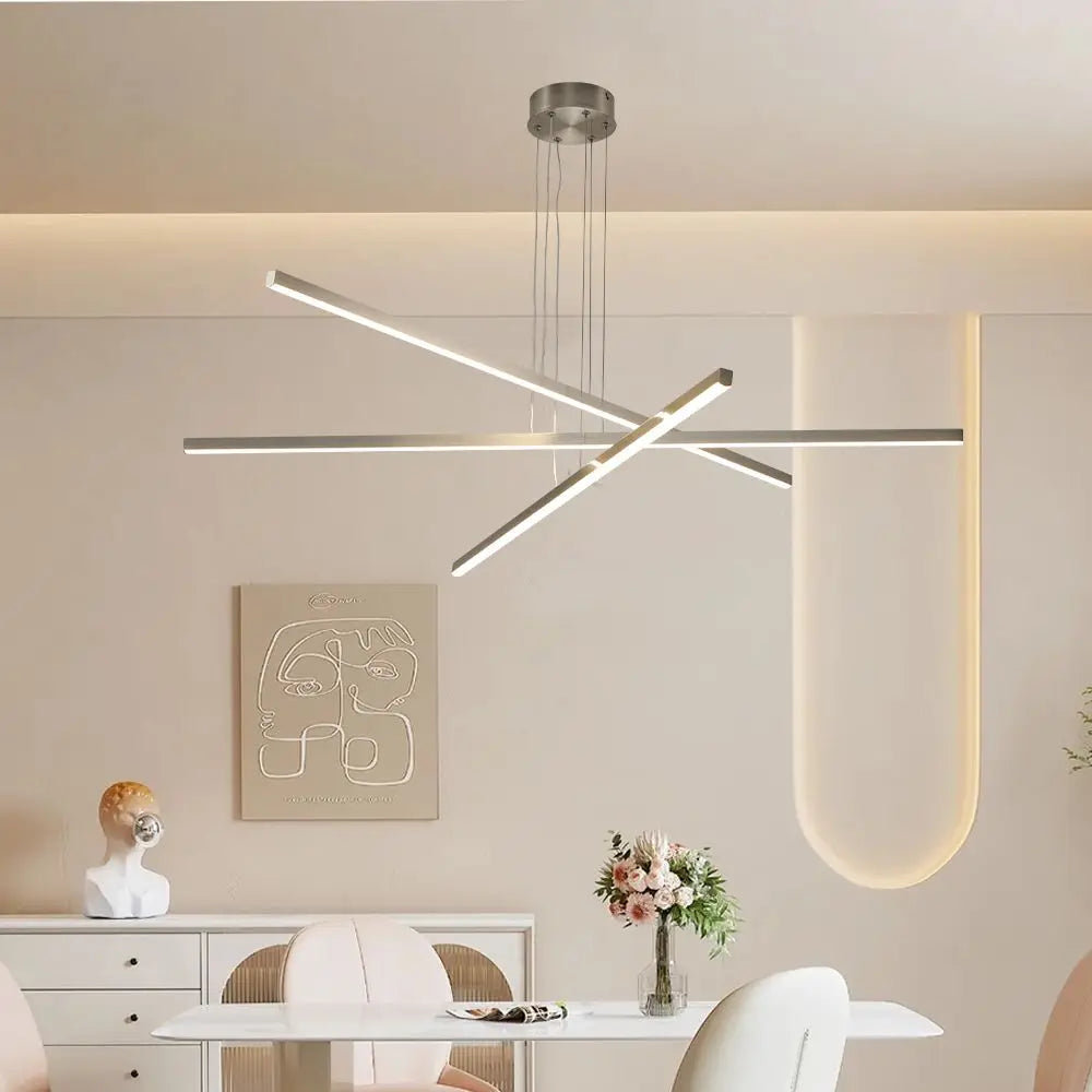 Crossed Chrome LED Bar Chandelier with Remote - view 5