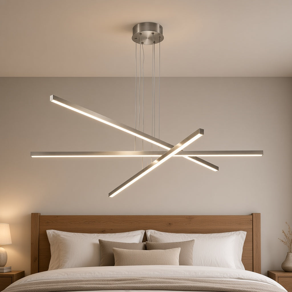 Crossed Chrome LED Bar Chandelier with Remote