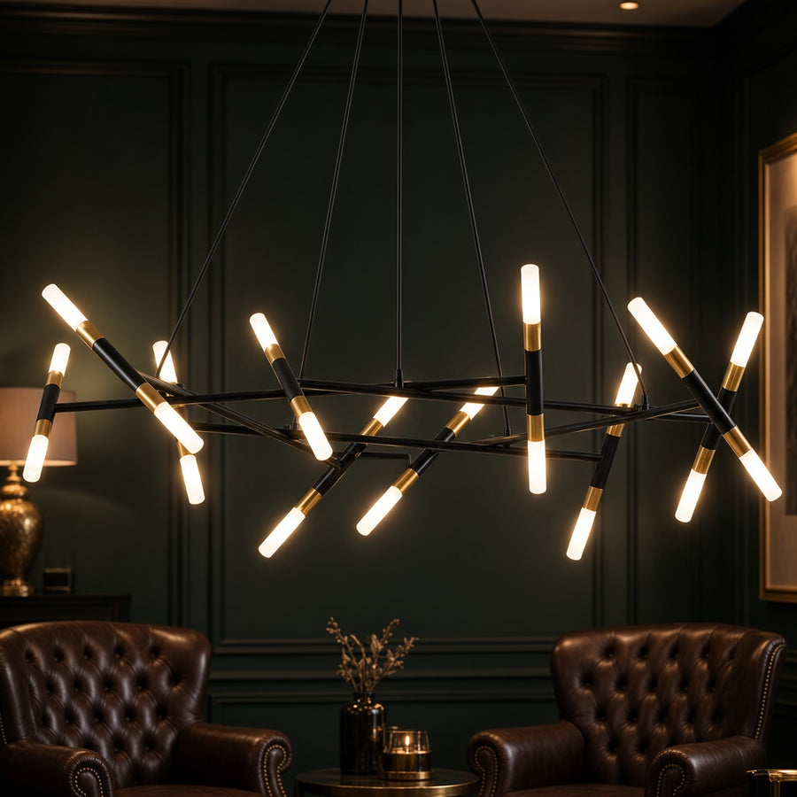 Crossed Frosted Tube LED Chandelier with Remote