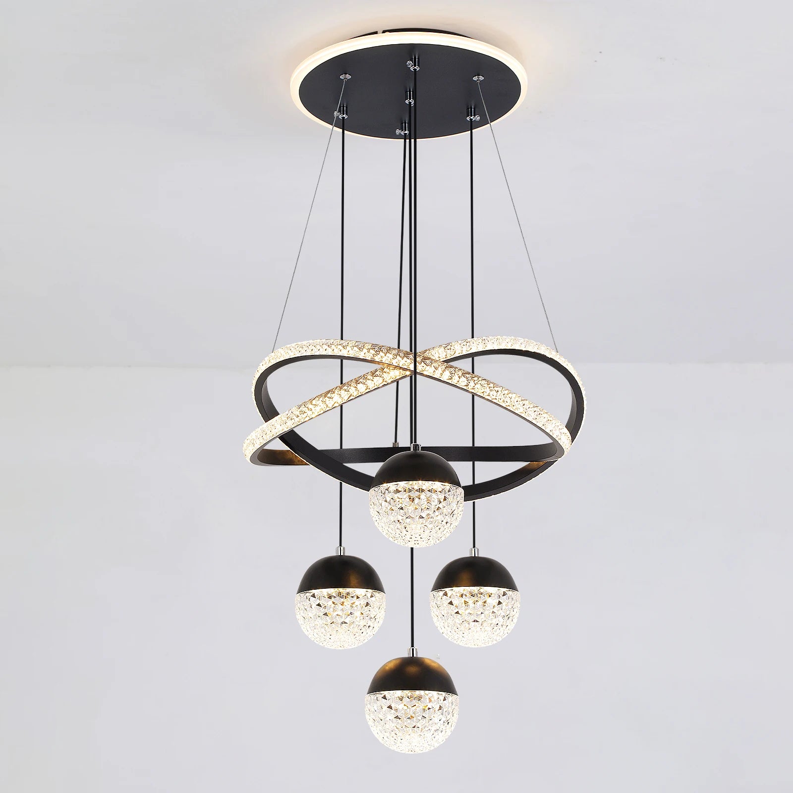 Crossed LED Ring Crystal Globe Chandelier - view 3