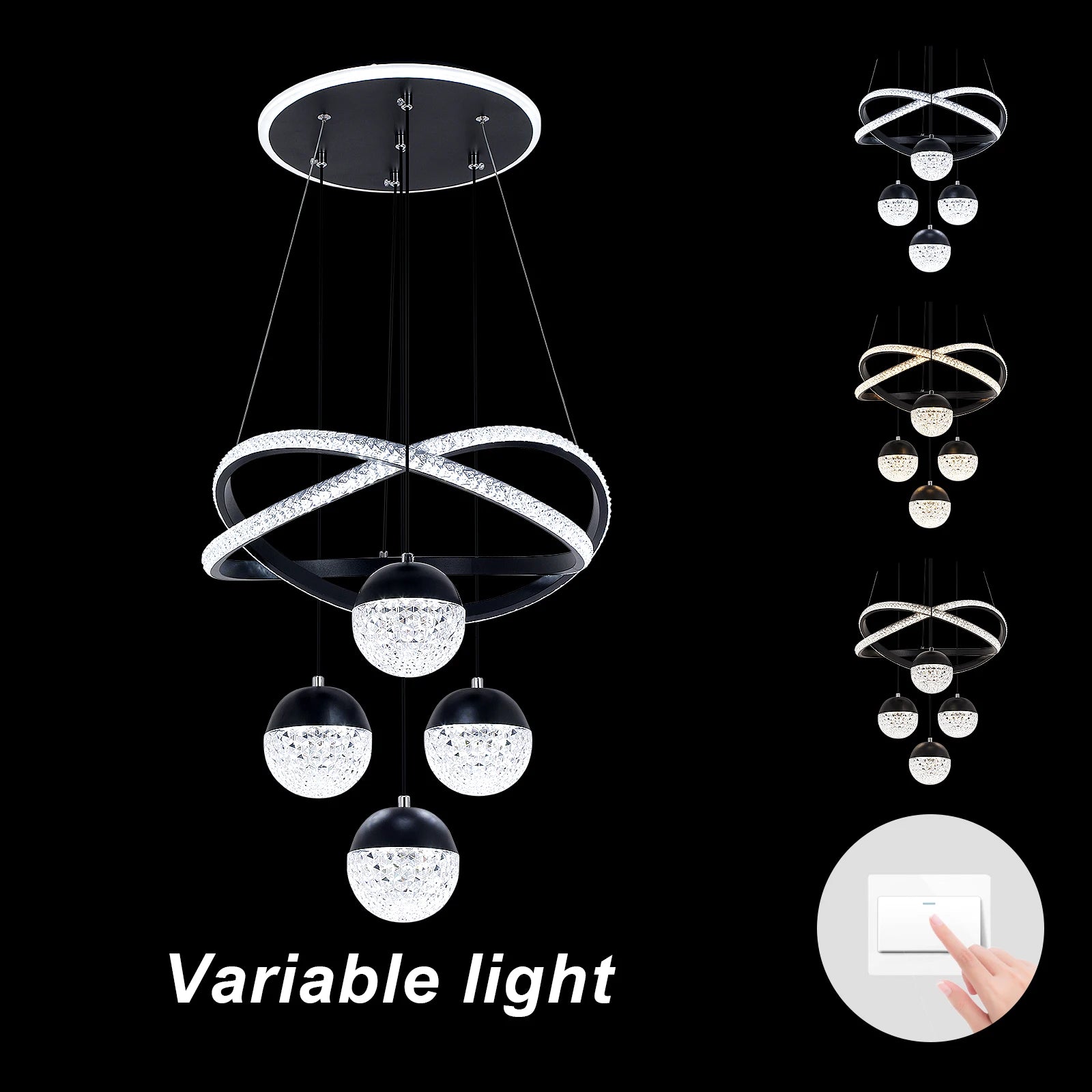 Crossed LED Ring Crystal Globe Chandelier - view 5