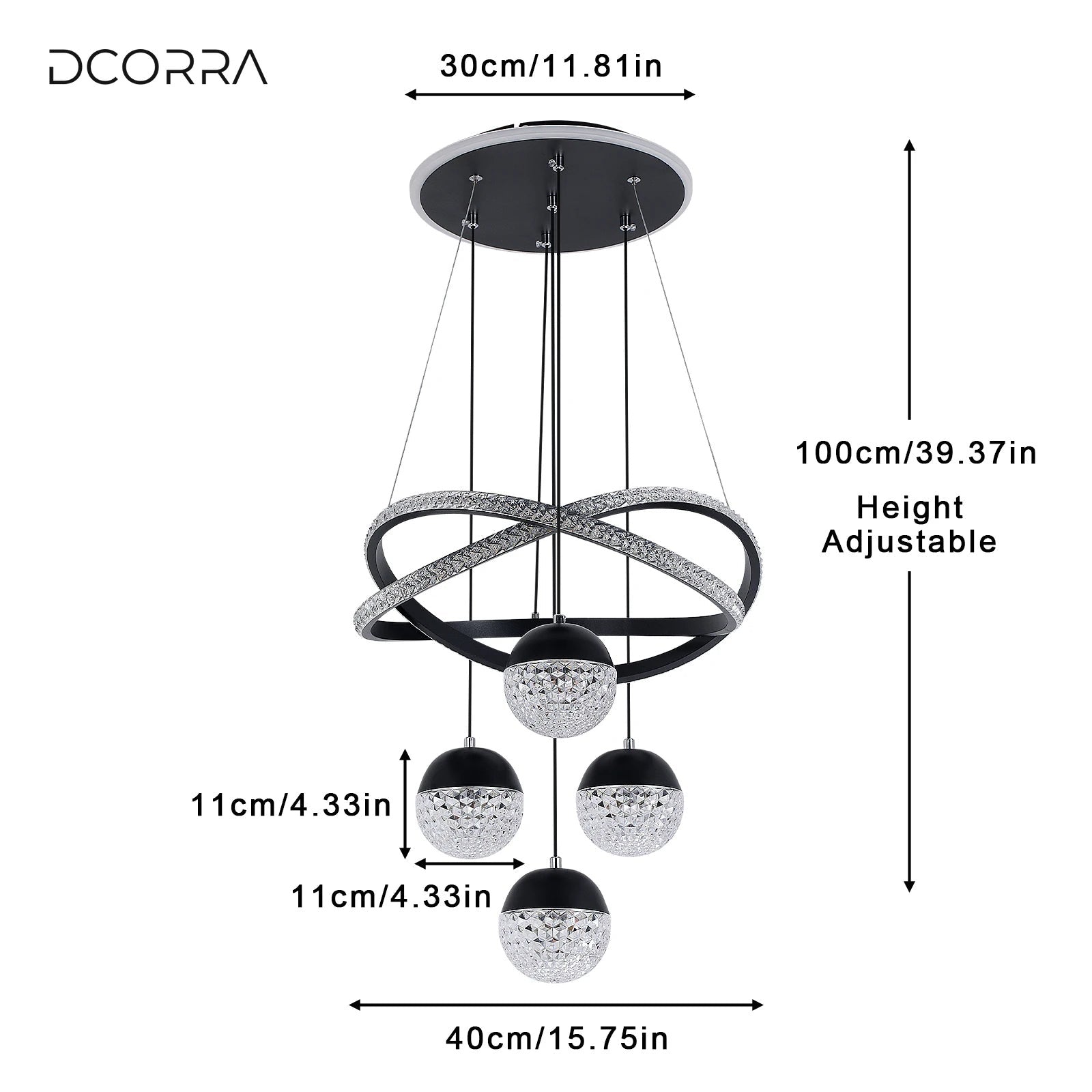 Crossed LED Ring Crystal Globe Chandelier - view 6