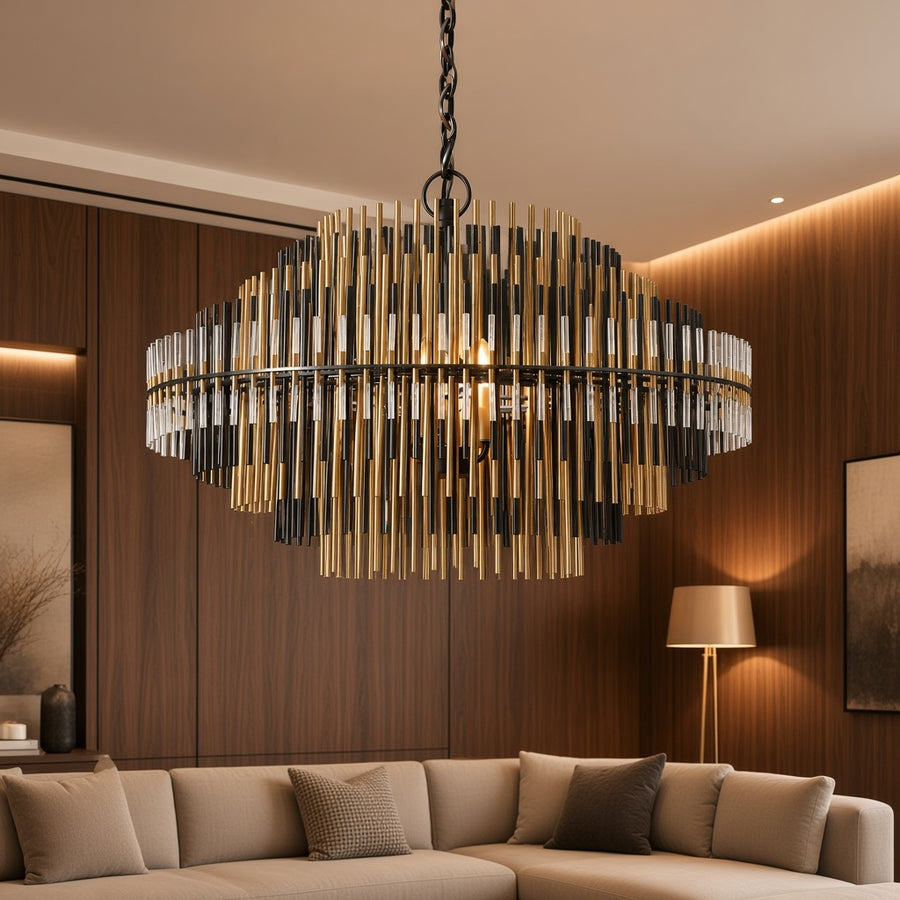 Crystal and Rod Round Chandelier