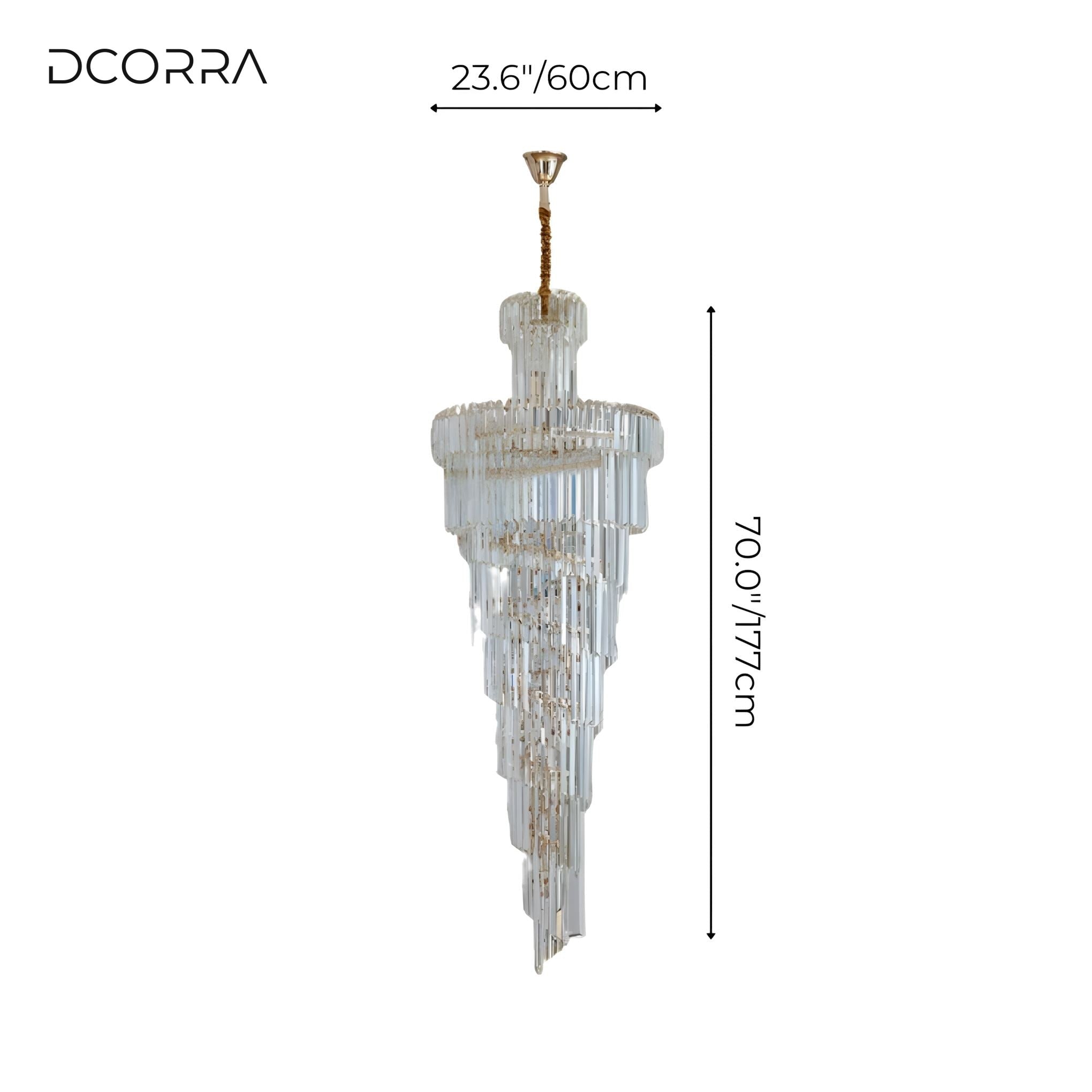 Crystal Cascade Chandelier with Touch Switch - Dia23.62xH70.8" / Chrome