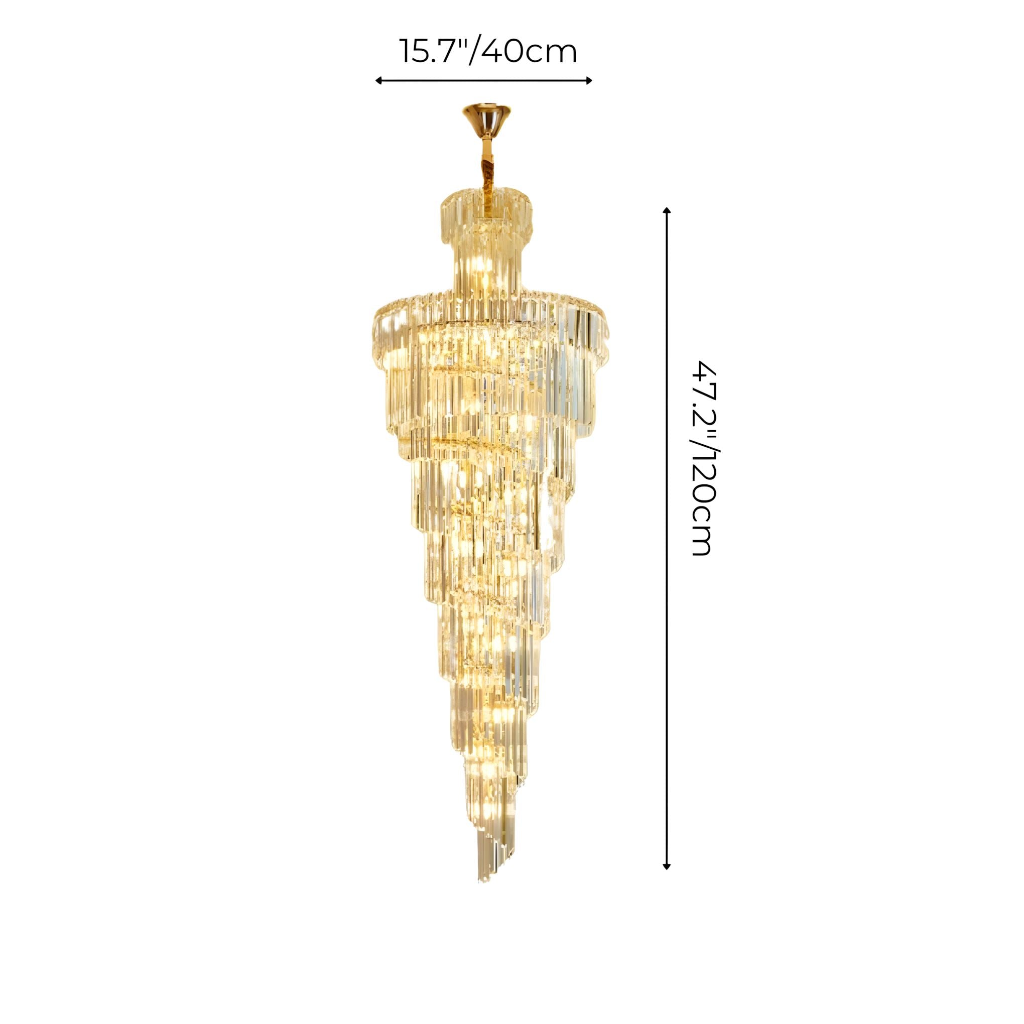 Crystal Cascade Chandelier with Touch Switch - Dia15.7xH47.2" / Gold
