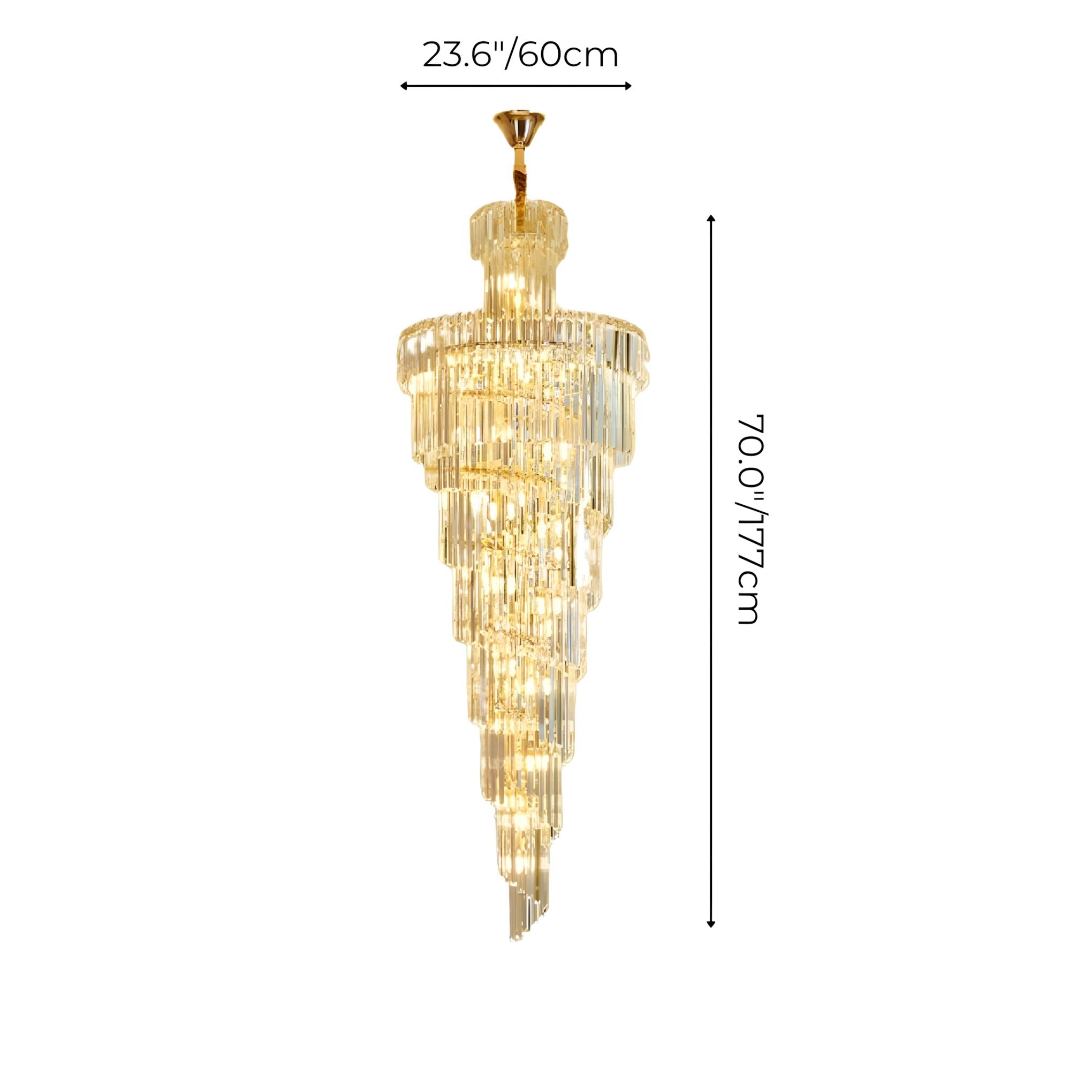 Crystal Cascade Chandelier with Touch Switch - Dia23.62xH70.8" / Gold