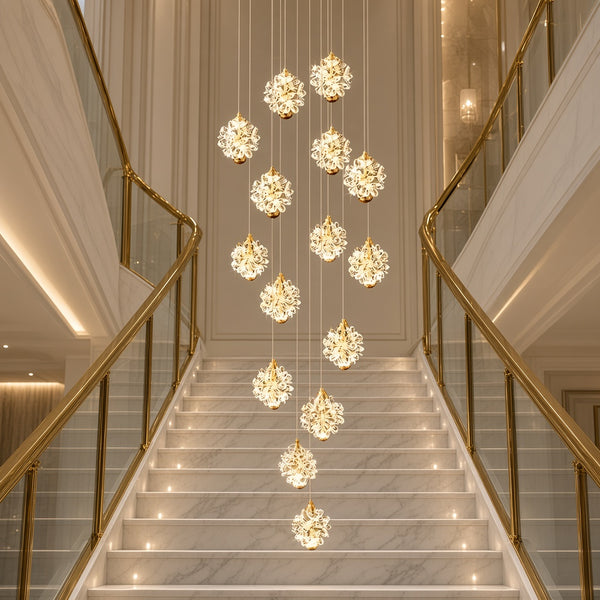 Crystal Cluster Cascade Staircase Chandelier