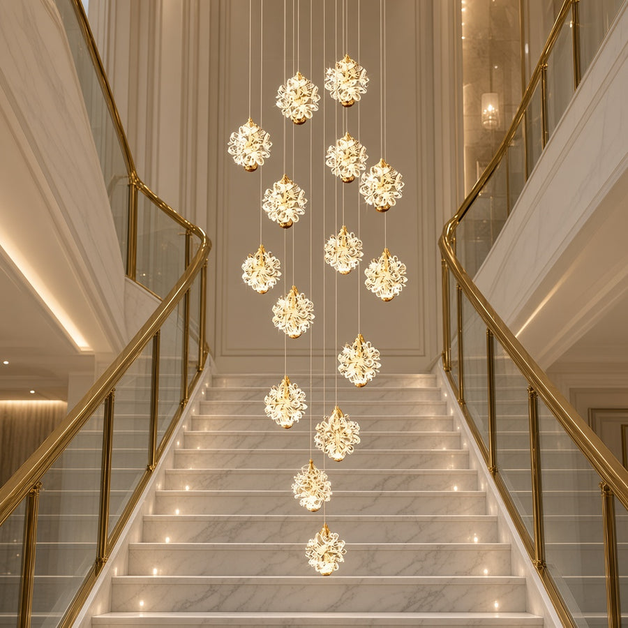 Crystal Cluster Cascade Staircase Chandelier
