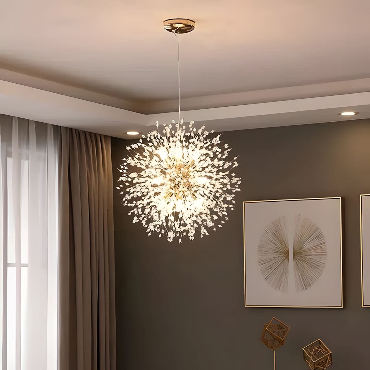 Crystal Dandelion Chandelier - D15.7" / Cool white / Gold