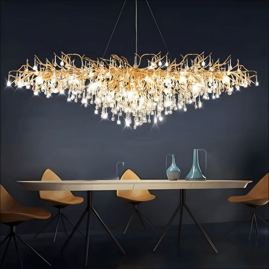 Crystal Drop Branch Chandelier above a dining table
