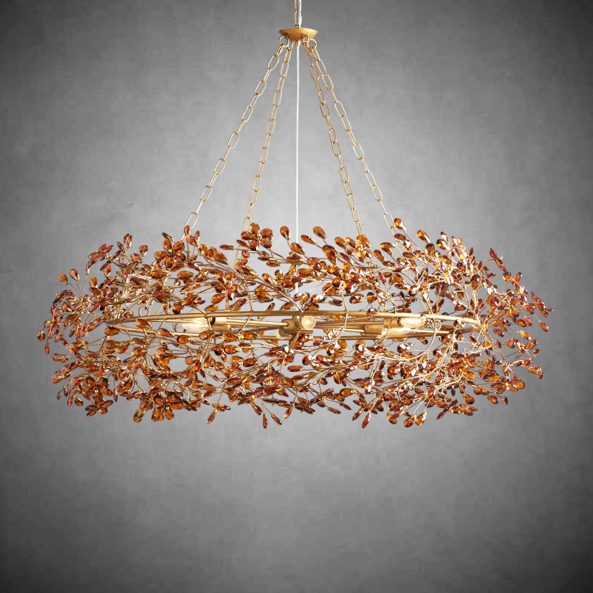Crystal Flower Branch Chandelier - BRASS/AMBER