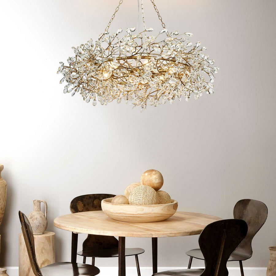 Crystal Flower Branch Chandelier above a dining table