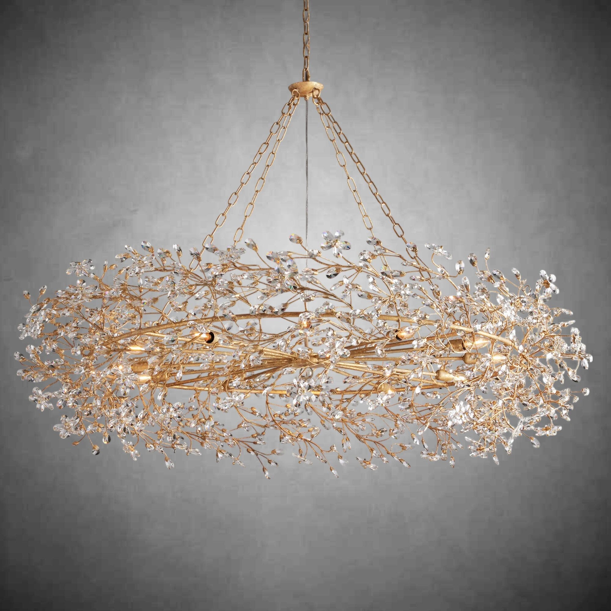 Crystal Flower Branch Chandelier - GOLD / 60''