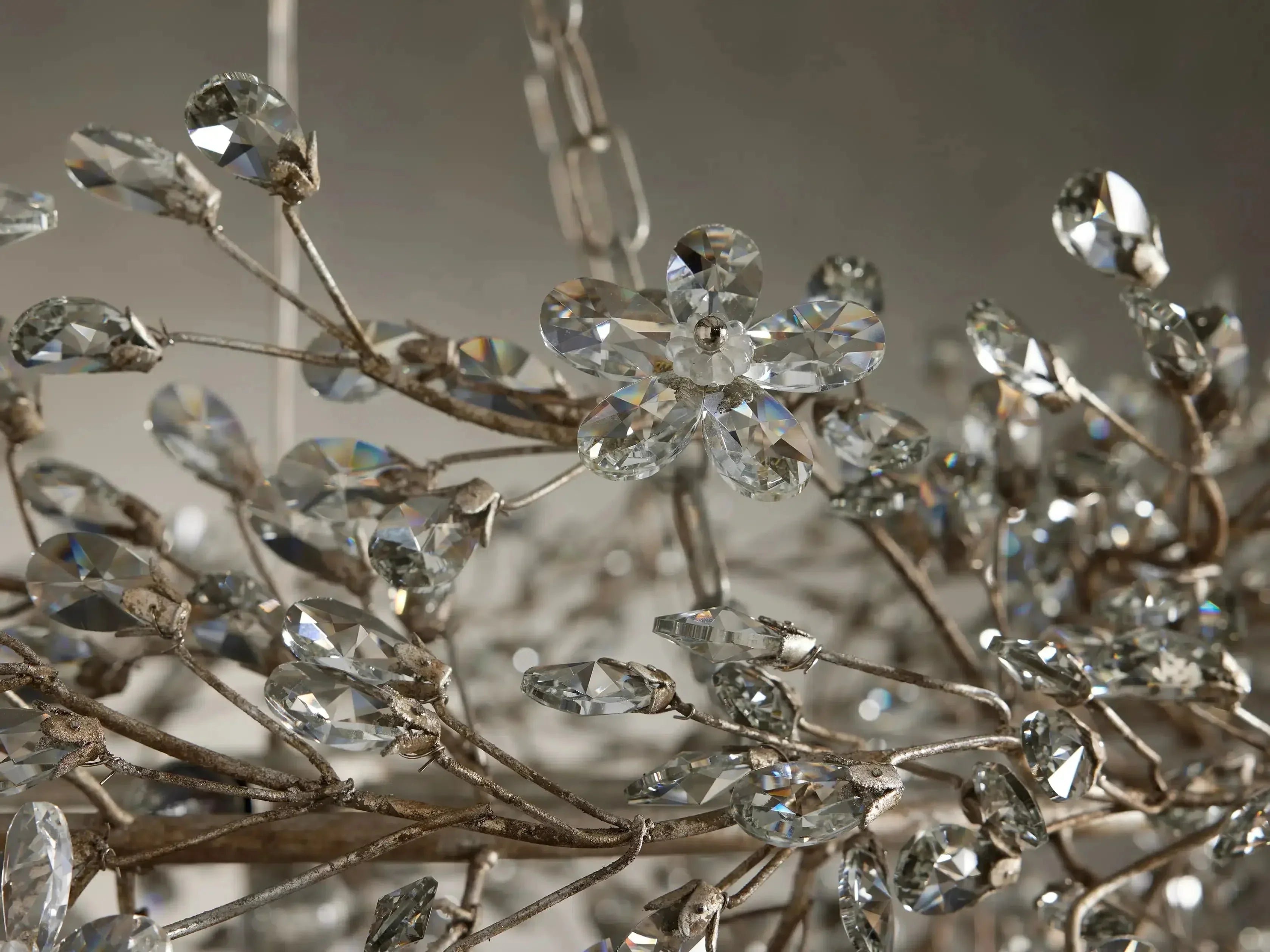 Close-up detail of the Crystal Flower Branch Chandelier