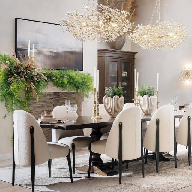 Crystal Flower Branch Chandelier above a dining table
