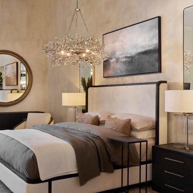 Crystal Flower Branch Chandelier in a bedroom
