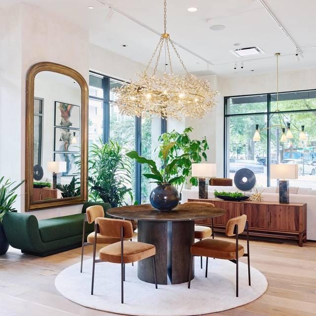 Crystal Flower Branch Chandelier above a dining table