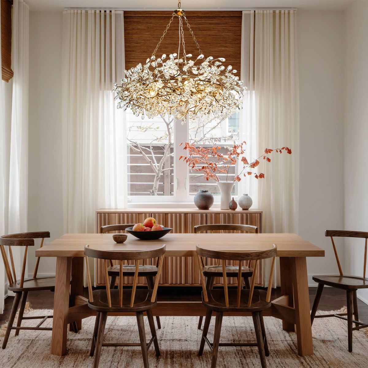 Crystal Flower Branch Chandelier above a dining table