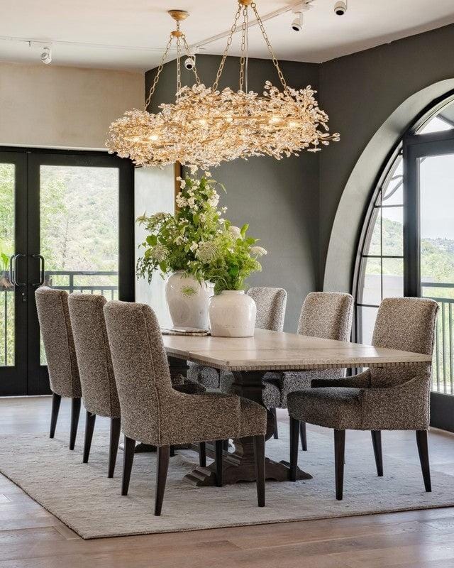 Crystal Flower Branch Chandelier above a dining table