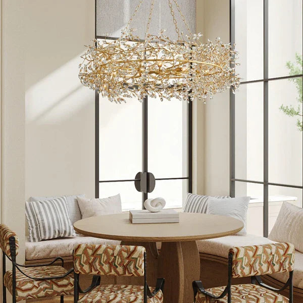 Crystal Flower Branch Chandelier above a dining table