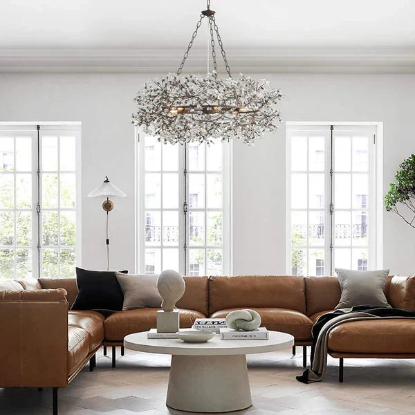 Crystal Flower Branch Chandelier in a living room