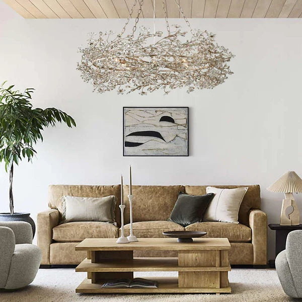 Crystal Flower Branch Chandelier in a living room