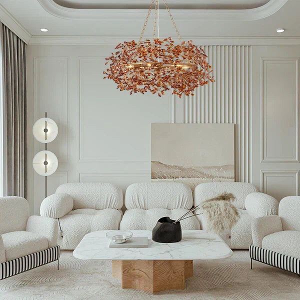 Crystal Flower Branch Chandelier in a living room