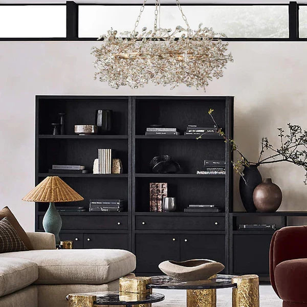 Crystal Flower Branch Chandelier in a living room