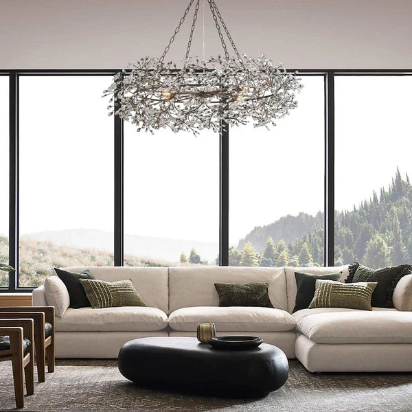 Crystal Flower Branch Chandelier in a living room