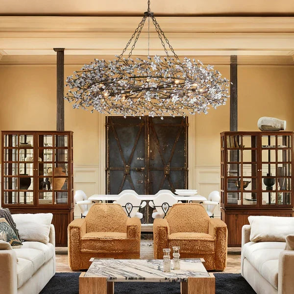 Crystal Flower Branch Chandelier in a living room