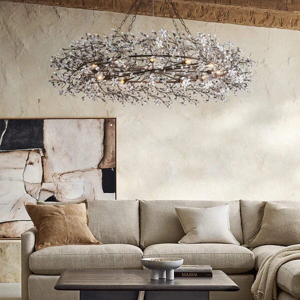 Crystal Flower Branch Chandelier in a living room