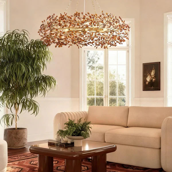 Crystal Flower Branch Chandelier in a living room
