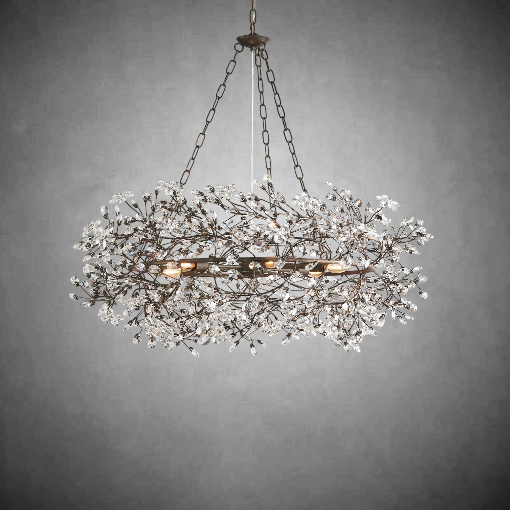 Crystal Flower Branch Chandelier - BRONZE / 39"