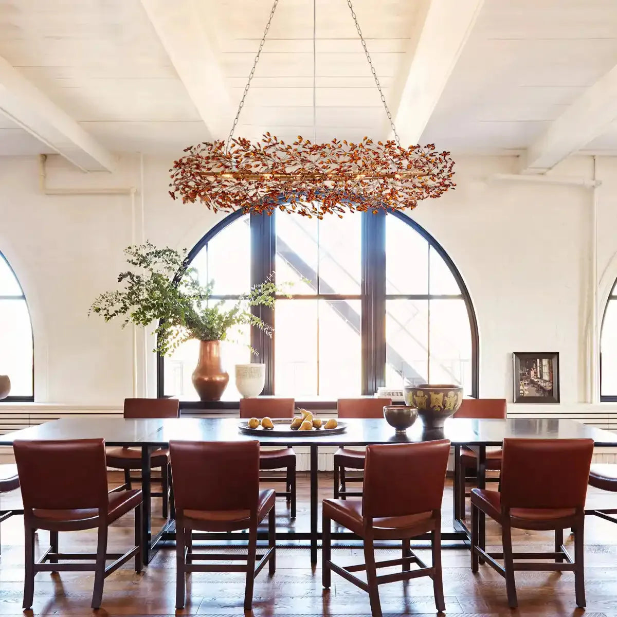 Crystal Flower Branch Chandelier above a dining table