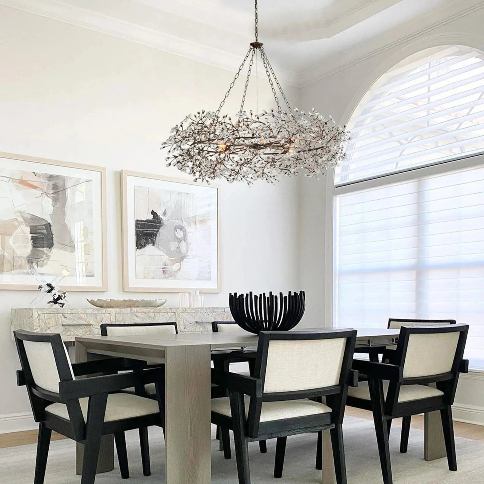 Crystal Flower Branch Chandelier above a dining table