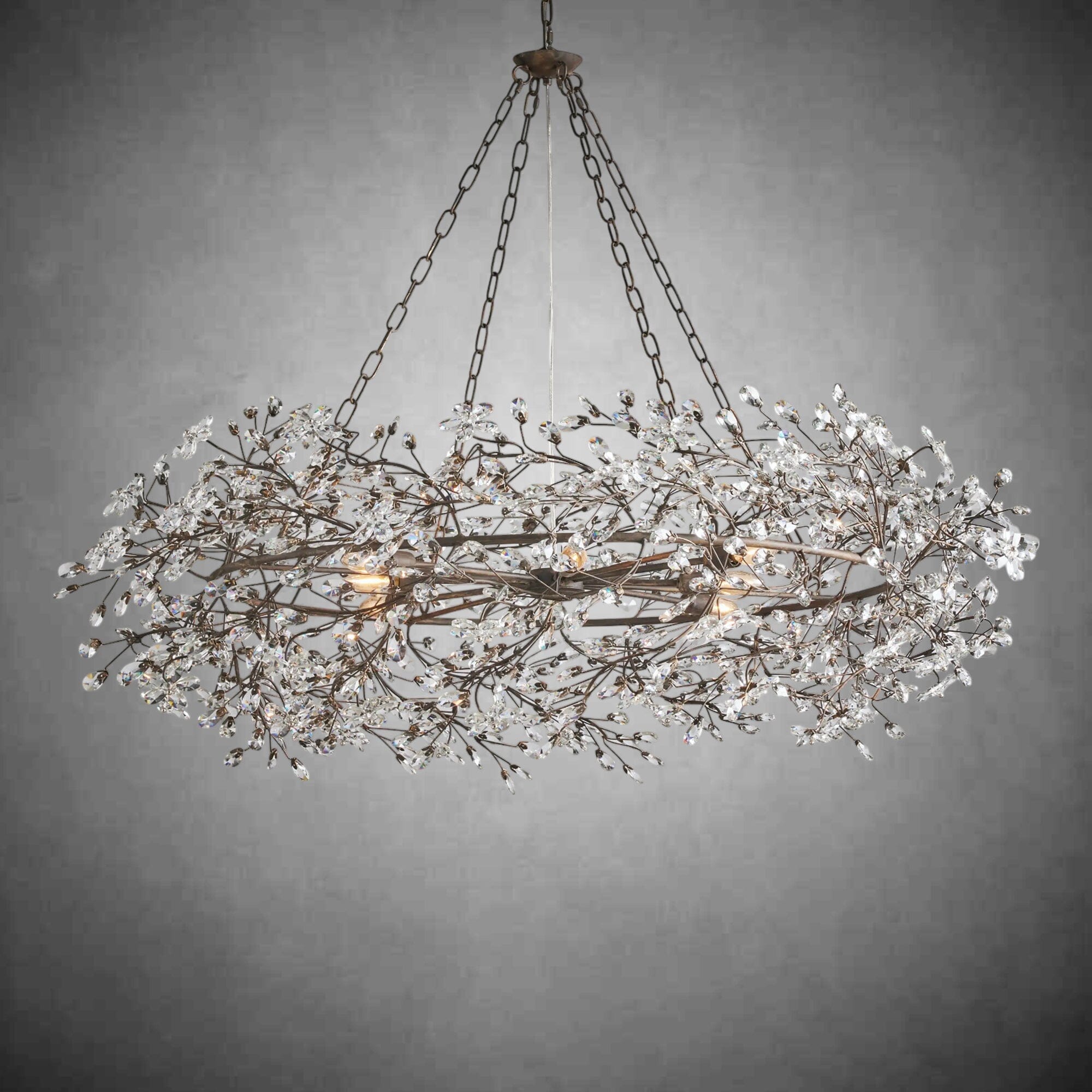 Crystal Flower Branch Chandelier - BRONZE / 48"