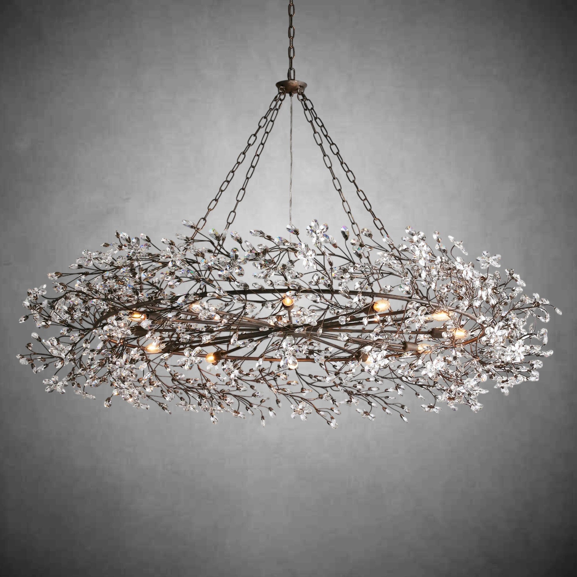 Crystal Flower Branch Chandelier - BRONZE / 60''