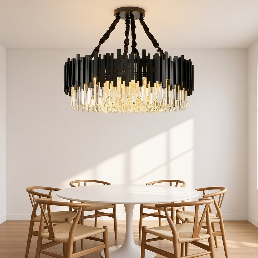 Crystal Flush Mount Chandelier - Black or Gold