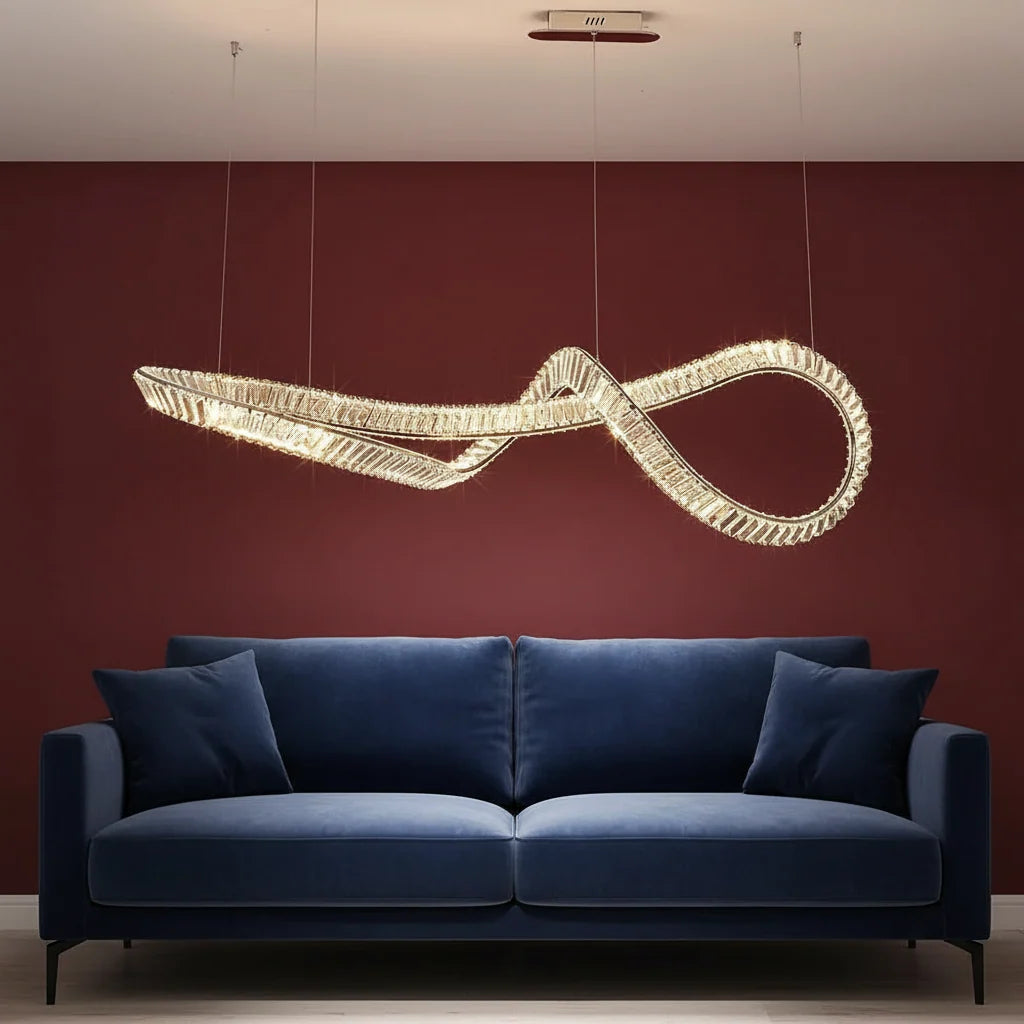 Crystal Linear Chandelier with Remote in a living room