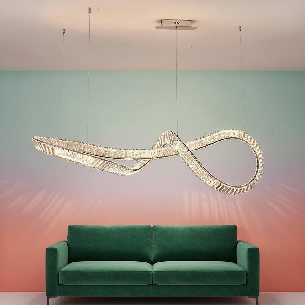 Crystal Linear Chandelier with Remote in a living room
