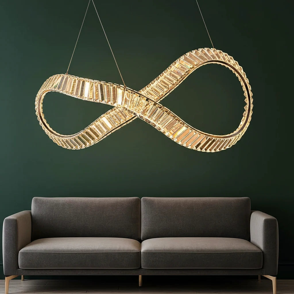 Crystal Linear Chandelier with Remote in a living room