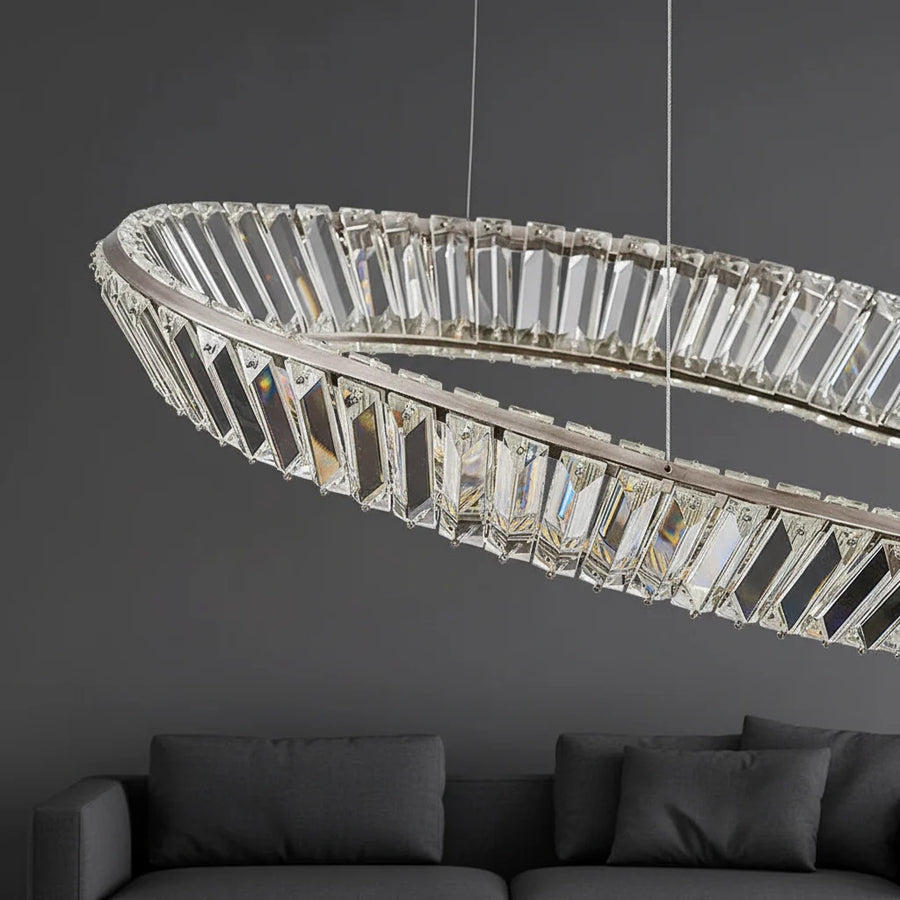 Crystal Linear Chandelier with Remote in a living room
